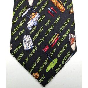 Nichole Miller Golfing Neck Tie Golf Course Names Hand Sewn Silk 1999 Vintage